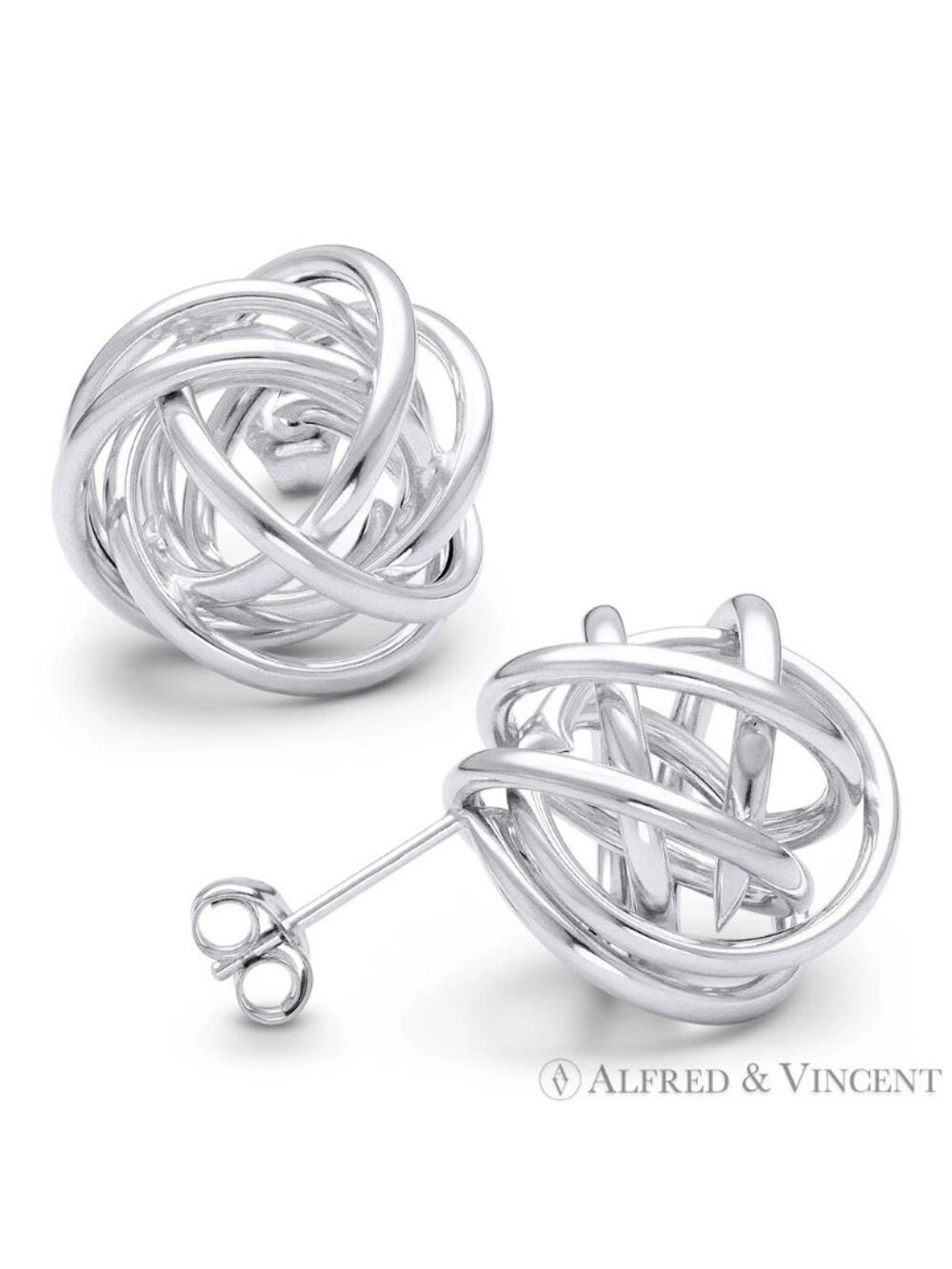 14mm Love-Knot Fashion Stud Earrings with Push-Back Posts in 14k White Gold